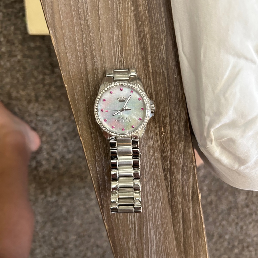 Juicy Couture Silver and Pink Stone Watch